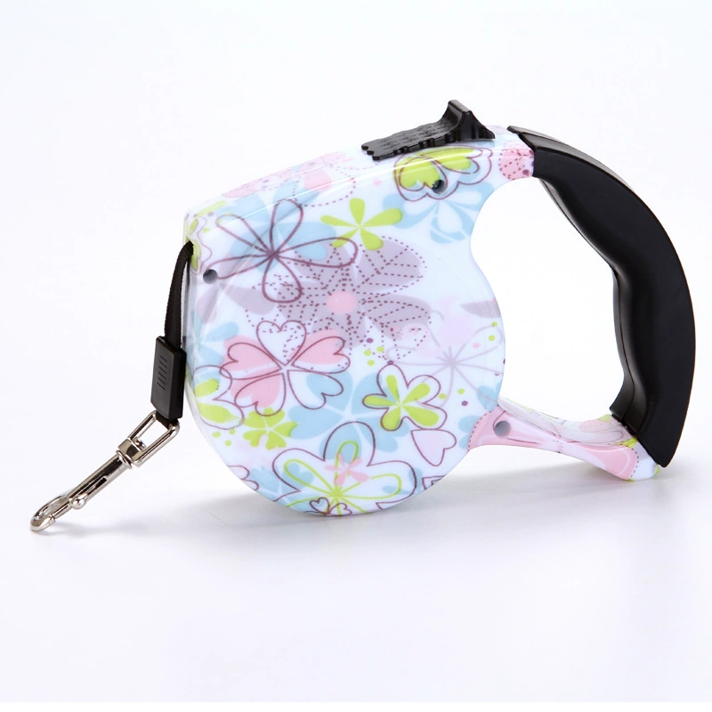 retractable pet leash, 5 m flat webbing, tpe+pp handle & nickel hook, reflective, 35 kg