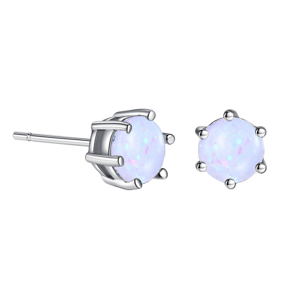 Cross-border Accessories Explosive Fashion Opal Earrings for Men and Women Korean Style Simple Six-claw Opal Ao Bao Earrings