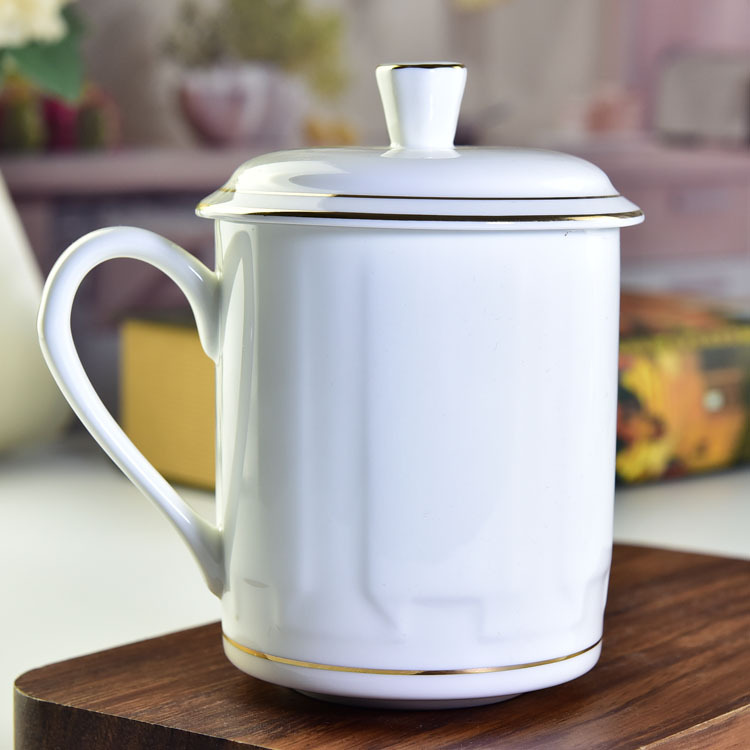 陶瓷办公室会议茶水景式盖杯加LOGO商务礼品厂家批发骨瓷杯带盖