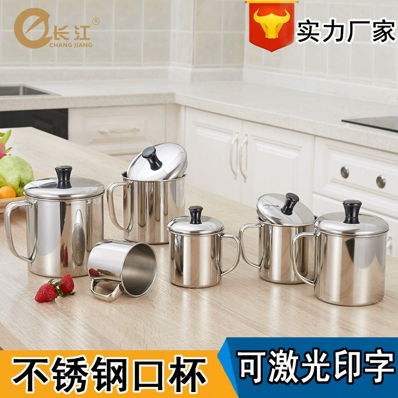 Утолщенная чашка для рта из нержавеющей стали 304 с ручкой крышки Офисная чайная чашка Студенческая детская чашка для воды для детского сада Чашка для полоскания рта