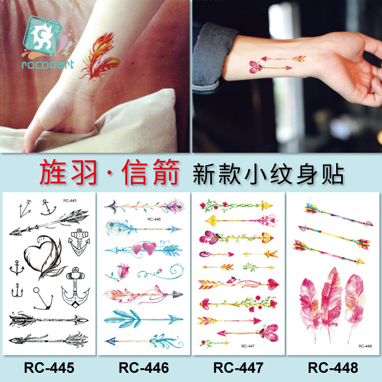 Cross-Border Waterproof Fresh Style Tattoo Stickers, Colorful Feather Arrow Personalized Fashion Tattoo Designs, Wholesale from Manufacturer
