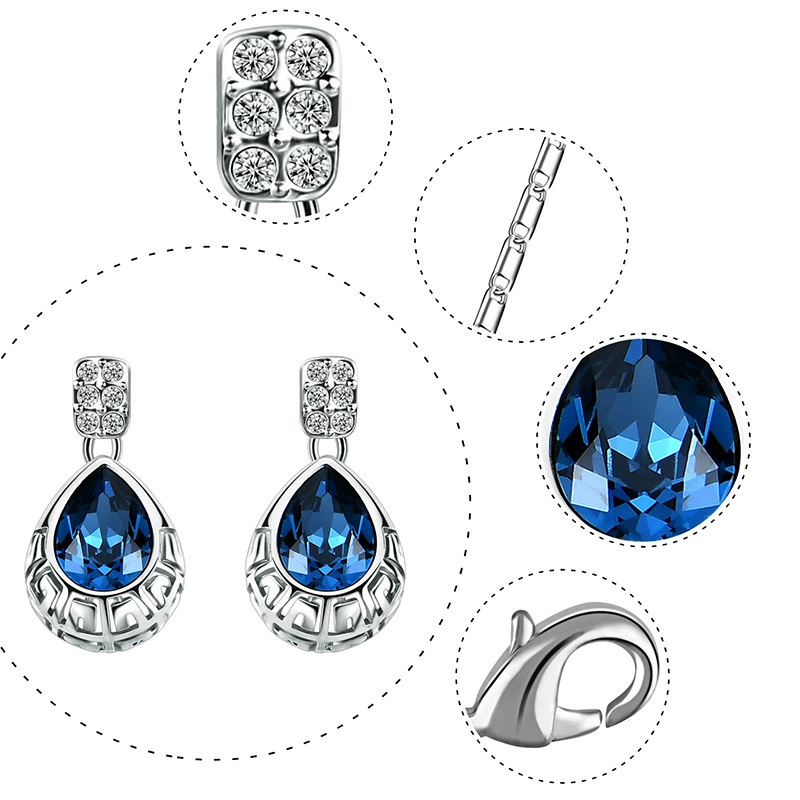 Модная металлическая синяя zirconia, серьги, ожерелье, украшение, аксессуар, европейский стиль, простой и элегантный дизайн, с камнем, без указания площадки