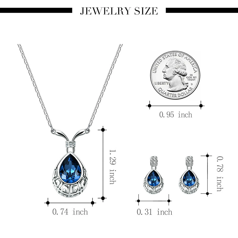 Модная металлическая синяя zirconia, серьги, ожерелье, украшение, аксессуар, европейский стиль, простой и элегантный дизайн, с камнем, без указания площадки