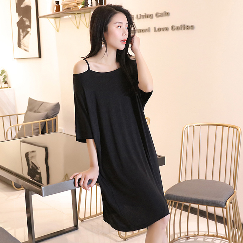 Sling Dress Women's Spring and Summer New Loose Large Size Women's Sexy Shoulder Dress Fashionable Modal Midi Dress Sling Dress Women's Spring and Summer New Loose Large Size Women's Sexy Shoulder Dress Fashionable Modal Midi Dress