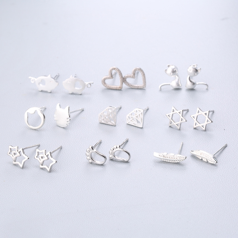 厂家直销S925银针耳钉韩国个性绕丝六芒星星星耳饰不易过敏