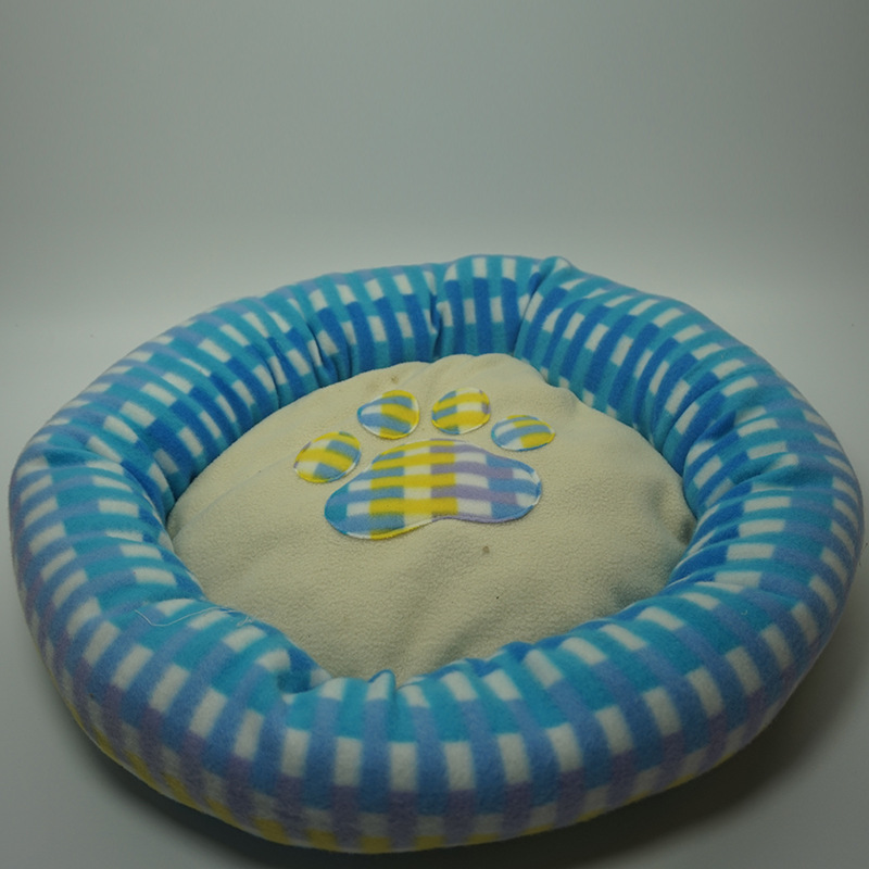 Inventario de fábrica de nido para perros de peluche circular con flor, cojín para mascotas para todas las estaciones, huellas de pies transpirables para gatos, cojín para perros, envío inmediato