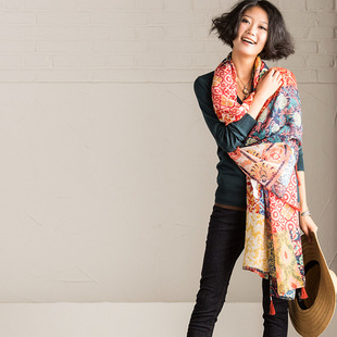 Ретро летний шарф из провинции Юньнань, накидка, из хлопка и льна, защита от солнца