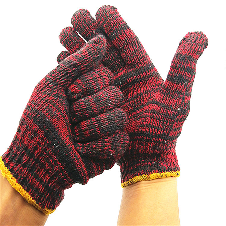 Thickened Labor Protection Yarn Gloves, Single Piece, Wear-Resistant, Cold-Proof, Knitted Cotton Yarn, Thick Red Flower Pattern, for Construction Site Work, Protective, Unisex