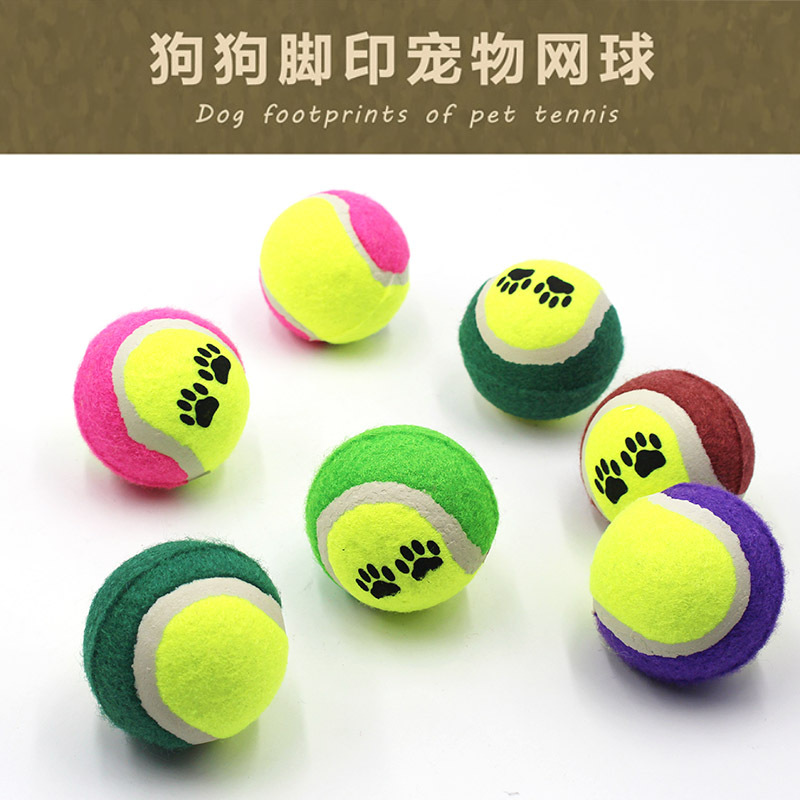 Pelota de juguete para mascotas, pelota de tenis con diseño de huella, pelota de entrenamiento para morder y lanzar para perros, suministros de entrenamiento para perros no elásticos al por mayor