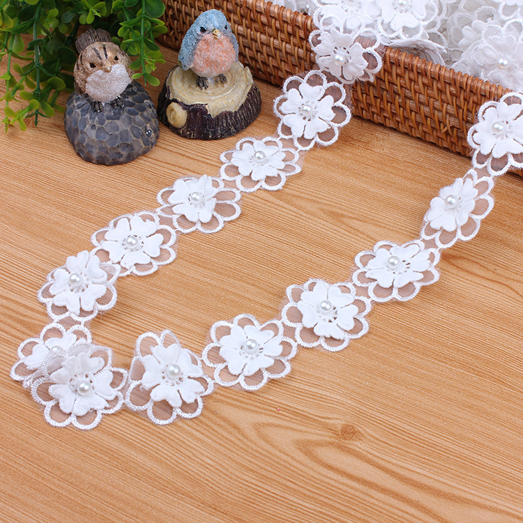 现货白色欧根纱花边刺绣欧根纱花边辅料刺绣花朵