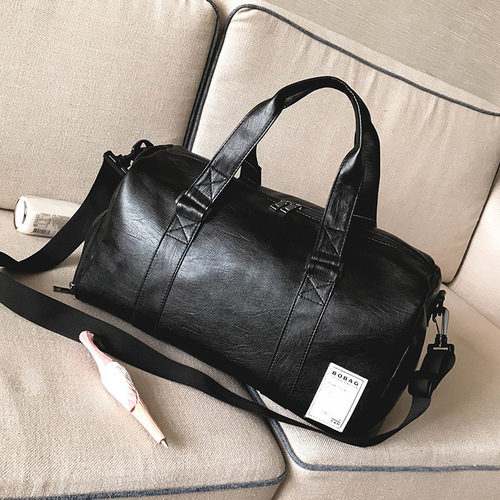 New PU leather men's travel bag cylindrical waterproof handbag large capacity aircraft luggage bag sports fitness bag