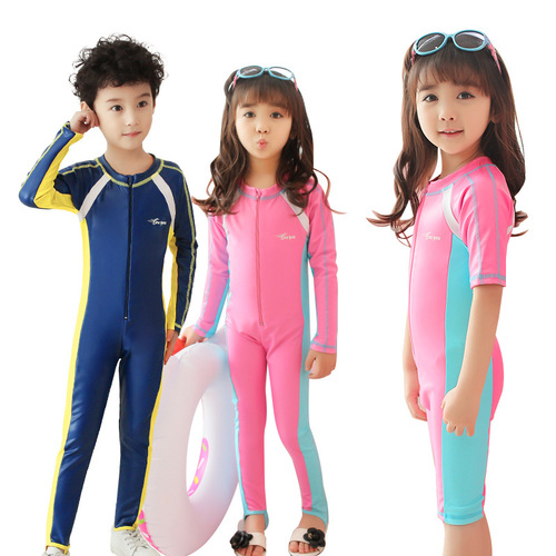 Children's swimsuit, girl's sun protection one-piece long and short-sleeved swimsuit, boy's swimming trunks, wetsuit, medium and large children's swimsuit