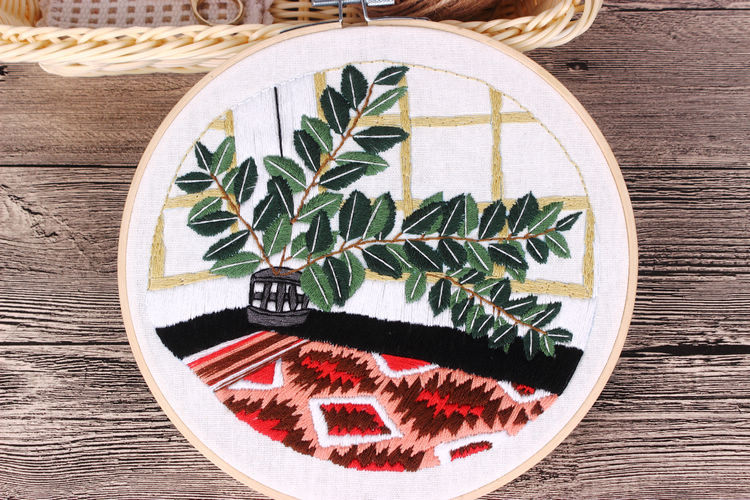 Alfombra planta artesanal DIY tela novato europeo bordado flores y plantas material paquete kit costura traje vida