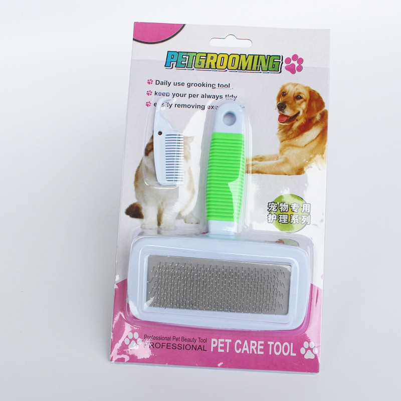 Pet peine cepillo de perro traje mango de goma de acero inoxidable airbag aguja peine de limpieza suministros de belleza al por mayor