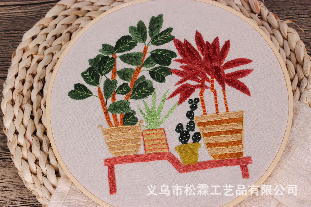 Cactus planta de plátano flores y plantas novato DIY bordado hecho a mano material paquete kit traje costura