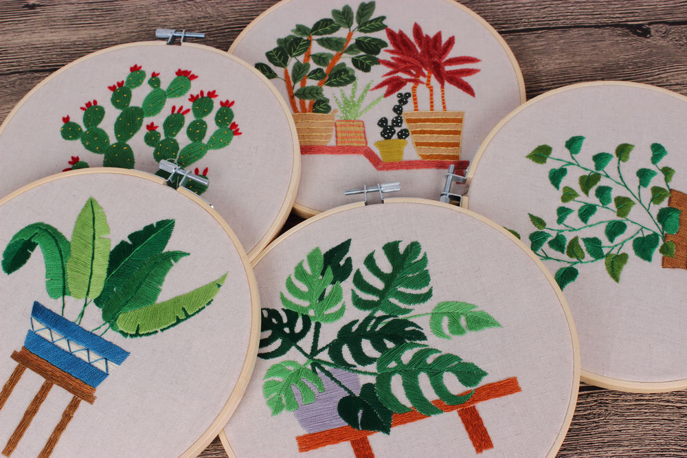 Cactus planta de plátano flores y plantas novato DIY bordado hecho a mano material paquete kit traje costura