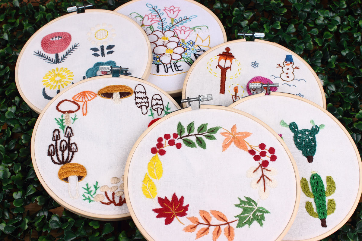 Flor y hoja hermosa tela hecha a mano DIY novato bordado europeo flores y plantas material paquete kit costura traje lavanda