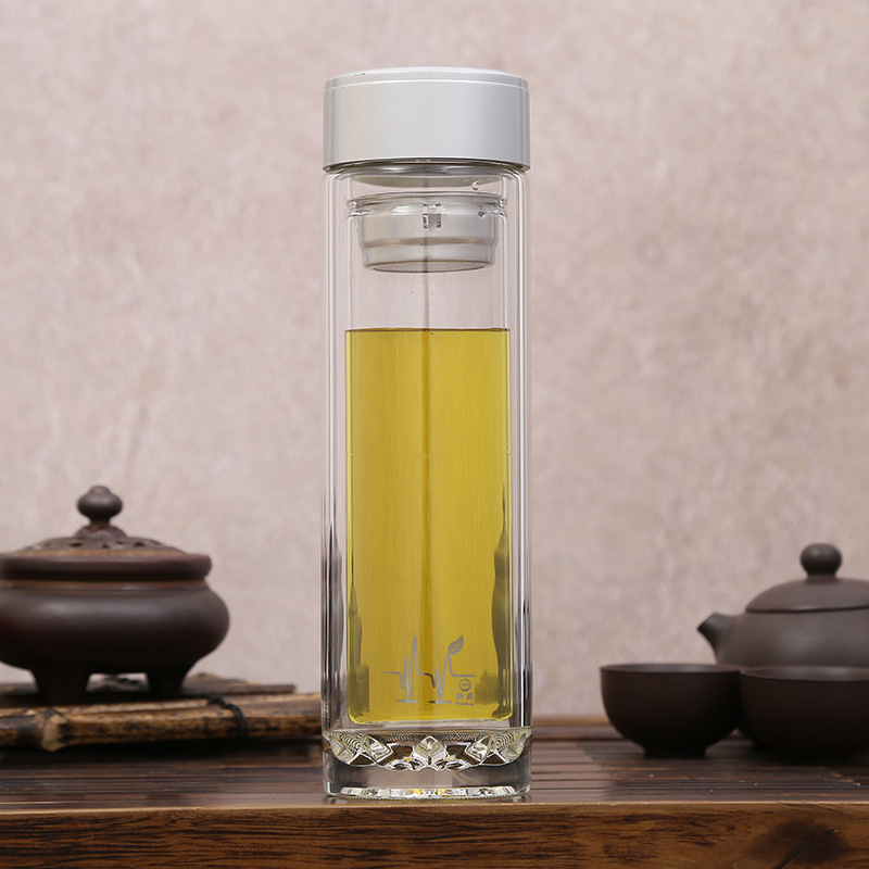 新款双层隔热玻璃杯创意时尚透明水晶茶杯广告礼品水杯可制作logo