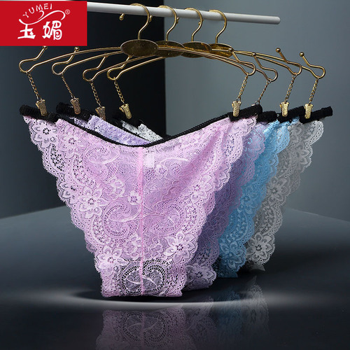 Yumei8926 Sexy low-waist lace flower hollow transparent women's underwear suspender triangle thong underwear