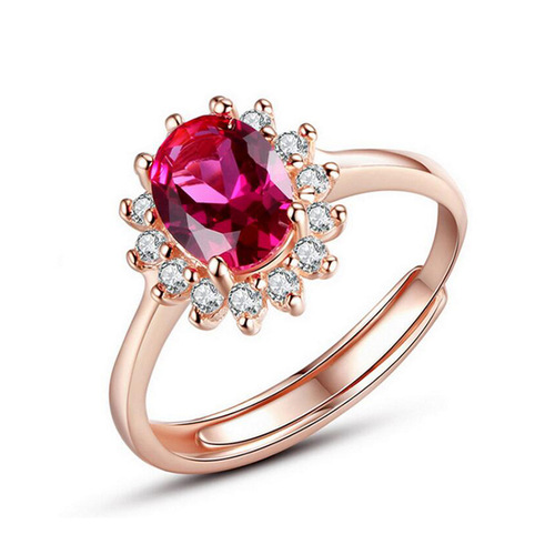 Charming and exquisite red corundum gemstone ring 18k rose gold plated open ring Korean style silver jewelry wholesale