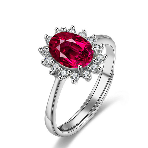 Charming and exquisite red corundum gemstone ring 18k rose gold plated open ring Korean style silver jewelry wholesale