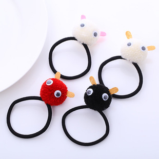New cute head rope fur ball plush hair ring DIY fashion headdress colorful pompom big eyes wool ball rubber band
