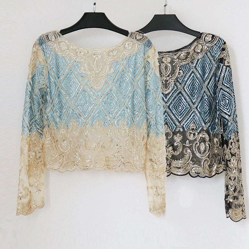 Внешняя торговля свободная блузка топ Ti с высокой талией перспективный костюм с коротким круглым вырезом с длинным рукавом сетчатая кружевная рубашка