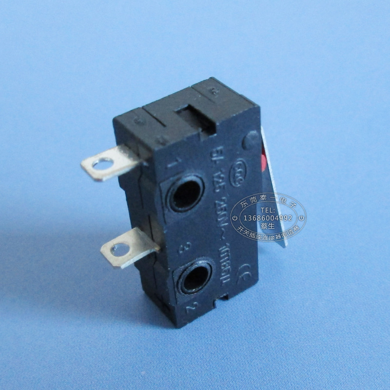 5A 250V铜点两脚常开式直柄行程开关20*10小家电微动开关KW12-B-1