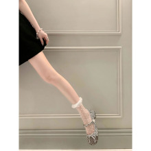 白色波點蕾絲襪女春秋薄款堆堆瑪麗珍網紅玻璃絲襪子水晶花邊短襪