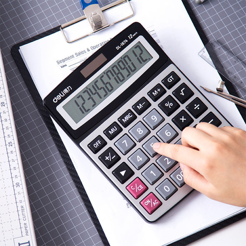 Deli 1674 financial office calculator accounting computer 12-bit large screen dual power supply solar calculator