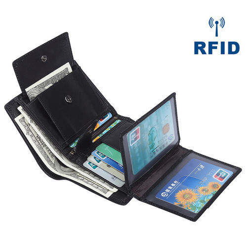 Cross-border genuine leather men's wallet RFID anti-magnetic short-handbag slim wallet fashionable business cowhide men's bag