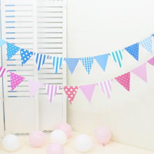 厂家直销 简约风格子条纹纸质三角旗 儿童派对婚庆装饰拉旗小彩旗