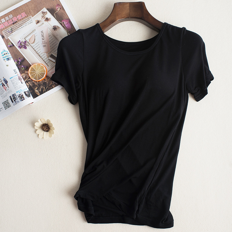 Bra-t con almohadilla de pecho sin anillo de acero sujetador sin desgaste con almohadilla de pecho taza integrada yoga deportes manga corta Camiseta verano y otoño