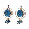 Earrings, blue long asymmetrical starry sky, wholesale