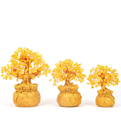 Chinese yellow crystal money tree coin pouch decorative home liquor cabinet craftworks factory direct sale wholesale