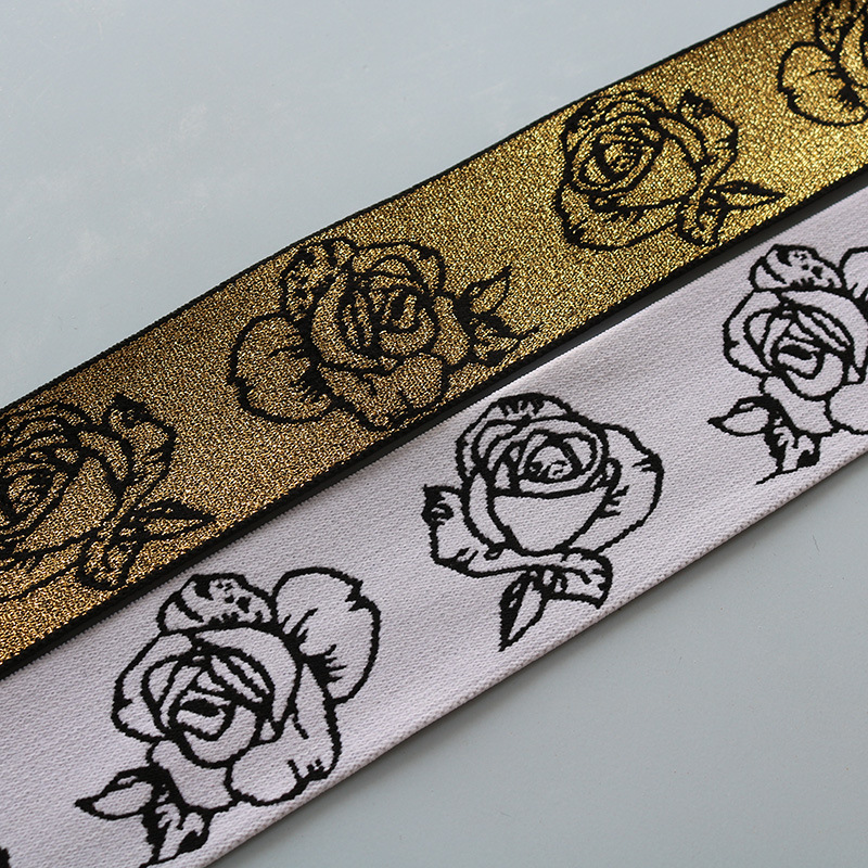 5cm仿尼龙提花松紧带 玫瑰图案内裤箱包辅料 金葱松紧带
