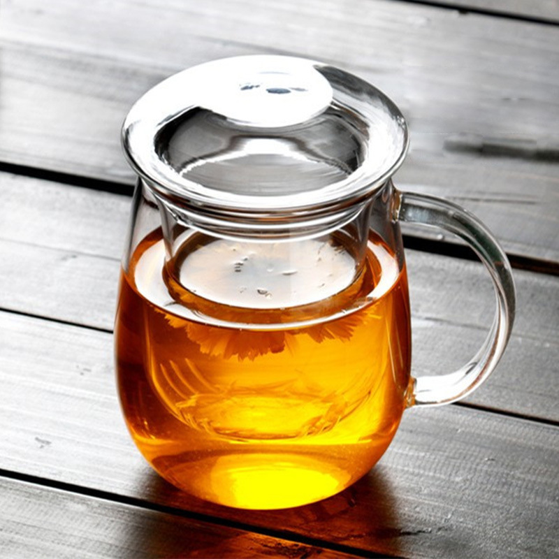 玻璃茶杯加厚带盖过滤水杯子花茶杯透明耐冷热泡茶杯蘑菇杯