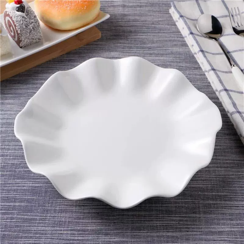 后厨陶瓷酒店陶瓷蛋糕盘水果盘点心盘8/9/10/12寸荷叶盘