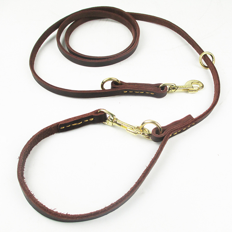 One-to-two double-headed copper hook dog leash hands-free cowhide convenient hitch dog rope running rope dog rope 2.3M One-to-two double-headed copper hook dog leash hands-free cowhide convenient hitch dog rope running rope dog rope 2.3M