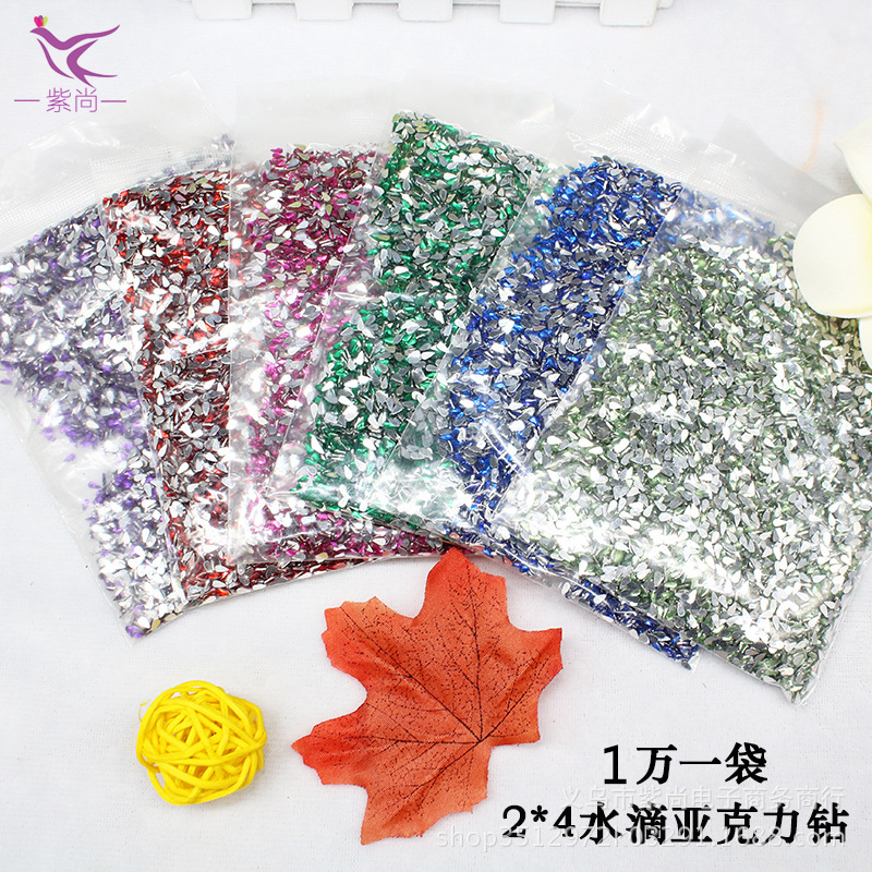 DIY Nail Art Decorations Nail Stickers 2*4cm Flat-Bottomed Water Droplets 10,000 Acrylic Rhinestones Crystal Rhinestones Iridescent