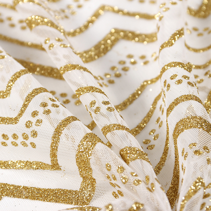 工厂直销加密六角网眼布柔软闪粉洒金网布波浪欧美服装网纱面料