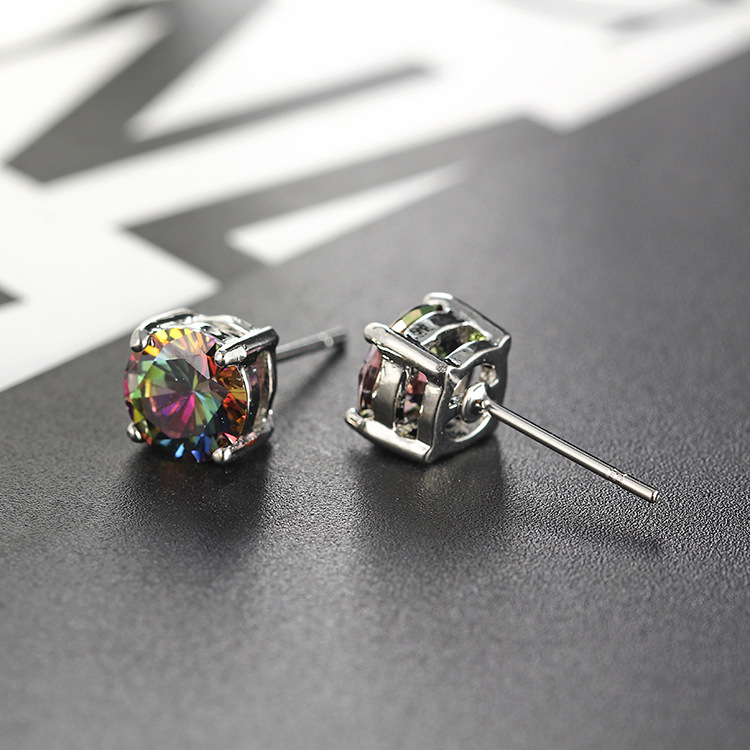 Yiwu pequeña joyería pendientes de circón de cuatro garras pendientes de circón coloridos pendientes de circón de moda coreana