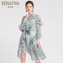 2024春季新款欧美性感条纹系带连衣裙网红同款十三行厂家一件代发