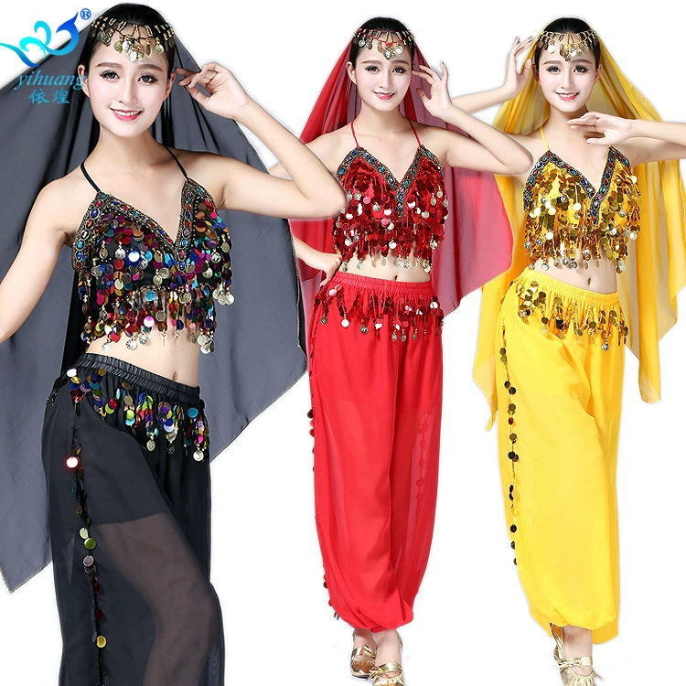 Танцевальная одежда для танца живота Одежда для танцевальных выступлений Шифоновая одежда для выступлений Широкие брюки с кисточками и блестками