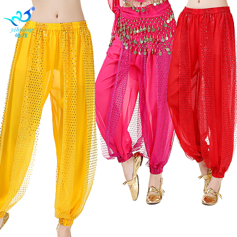 Indian Dance Pants Sequined Bloomers Belly Dance Performance Dance Pants Belly Dance Chiffon Leggings Dance Pants