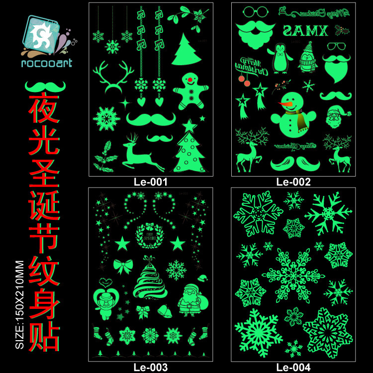Ricklon New Luminous Tattoo Sticker Cute Christmas Tattoo Sticker Waterproof Children Snowflake Tattoo Sticker Face