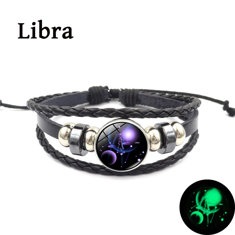 Luminous Twelve Constellations Time Gemstone Woven Leather Bracelet Multi-Layer Adjustable Bracelet Small Gift for Couples and Students Luminous Twelve Constellations Time Gemstone Woven Leather Bracelet Multi-Layer Adjustable Bracelet Small Gift for Couples and Students