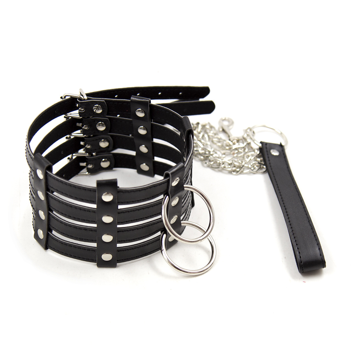 Adultos sexy juego de roles de cuero negro belleza cuello vaina boca Cadena de perro collar de entrenamiento suministros Cadena de collar image 3