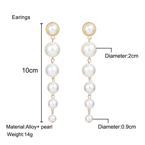 Fashion European and American French retro pearl earrings creative simple size artificial pearl long earrings wholesale 
