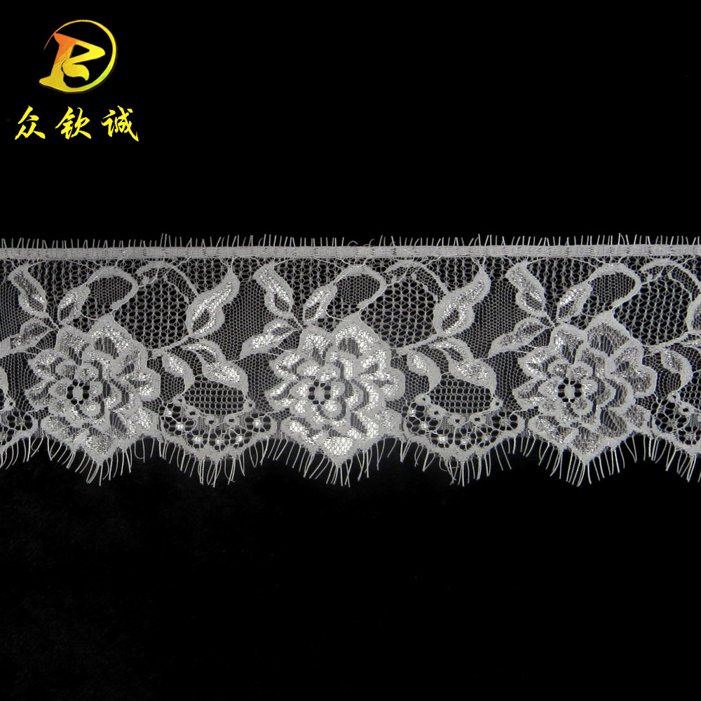新款10cm单边锦纶牡丹花蕾丝花边 服装用料带光睫毛蕾丝花边